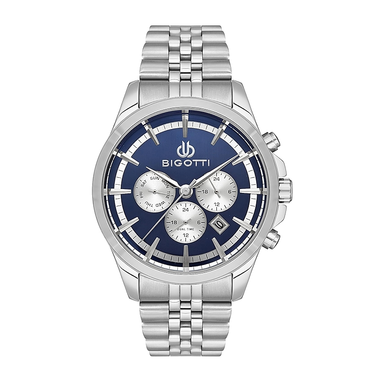 ساعت مچی مردانه بیگوتی دوال تایم نقره ای صفحه آبی BG.1.10468/3
