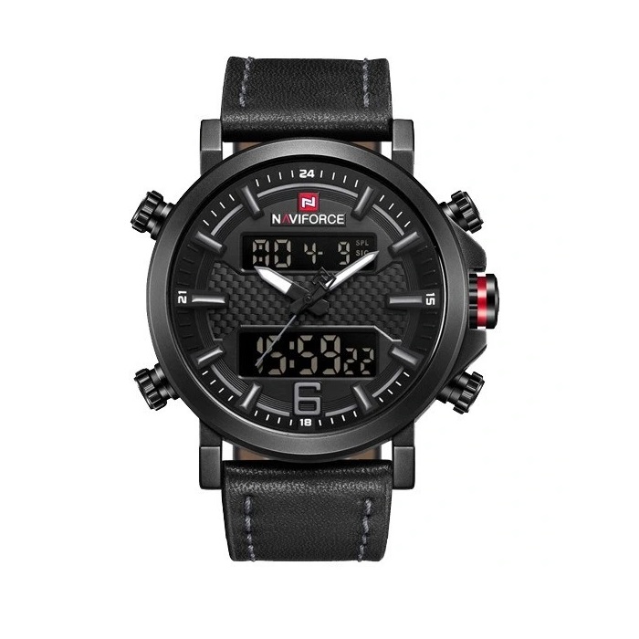 خرید قسطی| ساعت مچی نیوی فورس مردانه دو زمانه بند چرم مشکی 9135/1