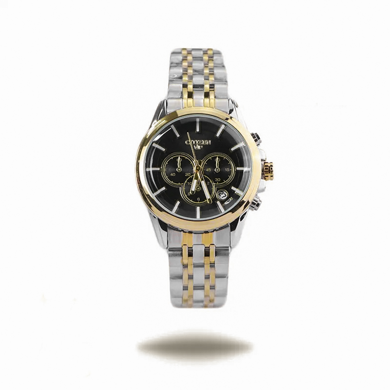 خرید قسطی | ساعت مچی زنانه سیتیزن طرح سه موتوره  نقره ای طلاییصفحه مشکی L 9766/3