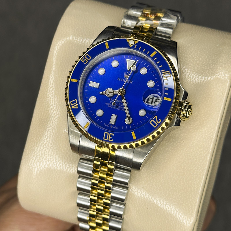 خرید قسطی | ساعت رولکس زنانه سابمارینر نقره ای طلایی صفحه آبی SB4413/6