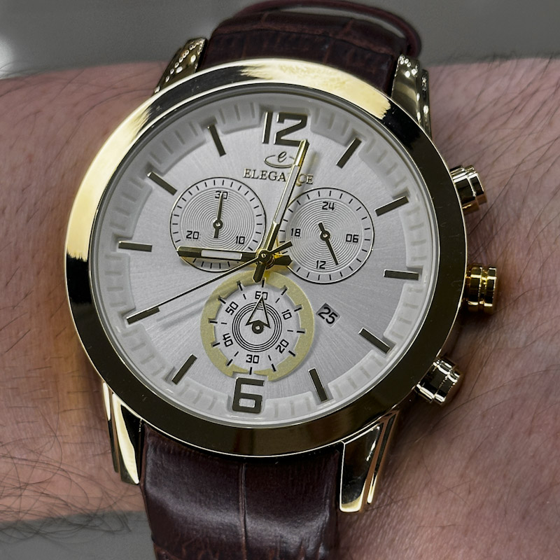 خرید قسطی | ساعت مچی مردانه الگانس طرح سه موتوره بند چرم G2911/30