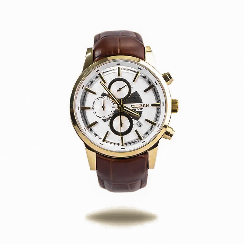 خرید قسطی | ساعت مچی مردانه سیتیزن چرم قاب طلایی کرنوگراف G9234/3