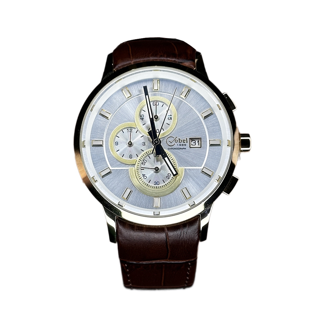 خرید قسطی| ساعت مردانه کوبل بند چرم 3 موتوره کرنوگراف اورجینال CB6147HG