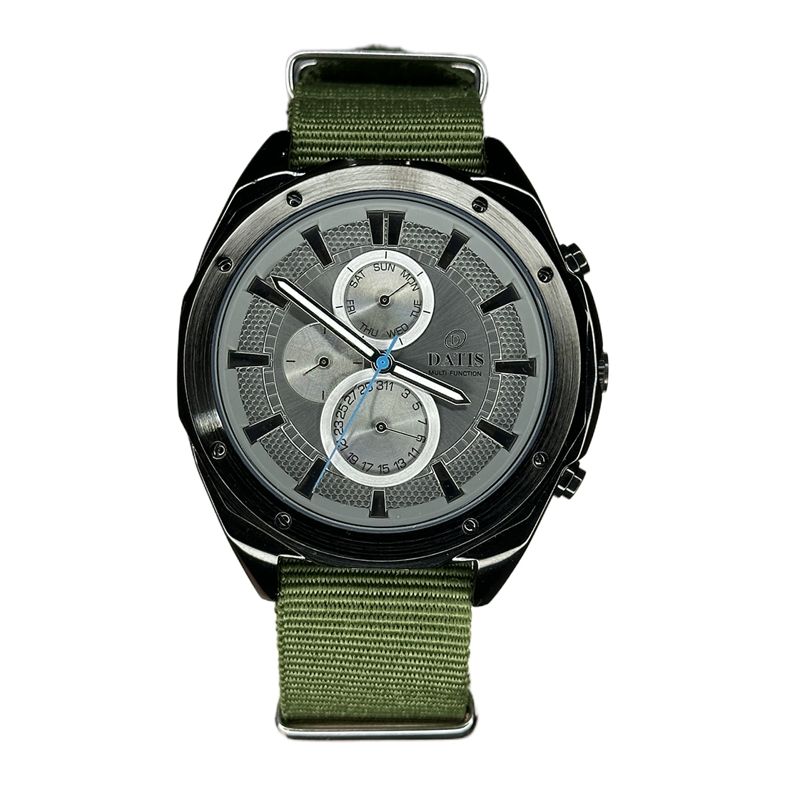 خرید قسطی | ساعت مچی مردانه داتیس فول تایم بند ناتو سبز صفحه نقره ای D8649AA