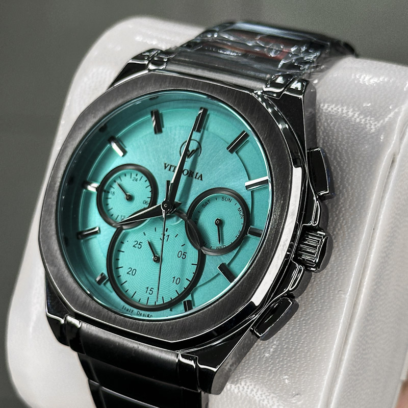 خرید قسطی | ساعت مربعی ویتوریا  استیل دودی صفحه تیفانی VT 3406/3