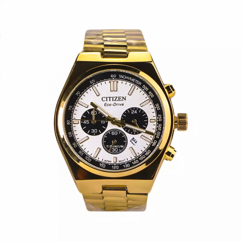 خرید قسطی | ساعت مچی مردانه سیتیزن طرح سه موتوره طلایی صفحه سفید G 981/5