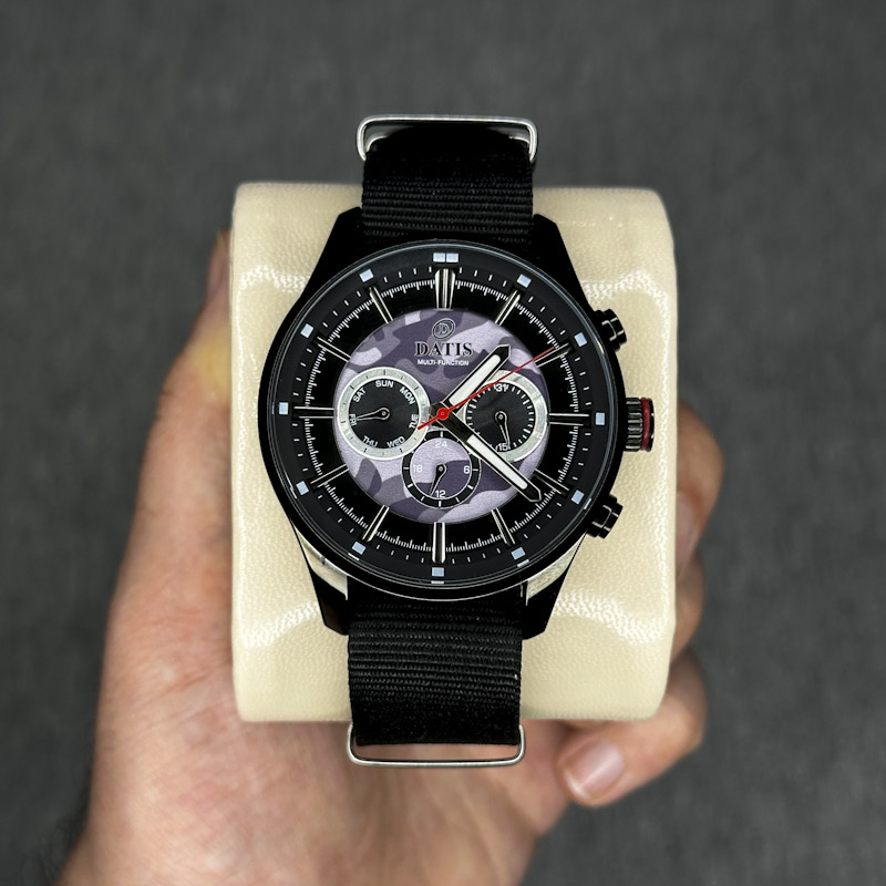 خرید قسطی | ساعت مچی مردانه داتیس فول تایم بند ناتو صفحه خاکتسری ارتشی D8617AG