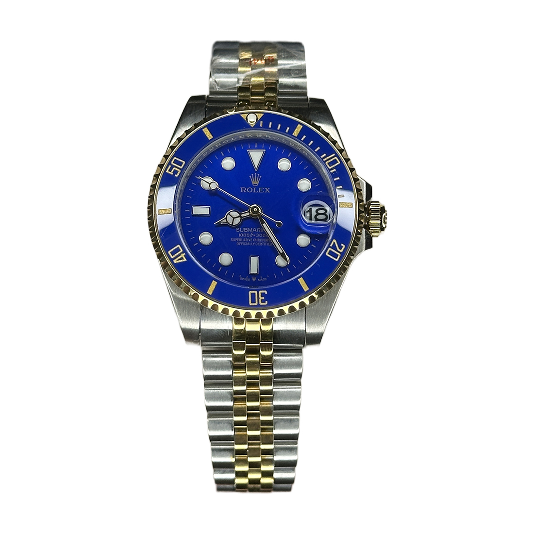 خرید قسطی | ساعت رولکس زنانه سابمارینر نقره ای طلایی صفحه آبی SB4413/6