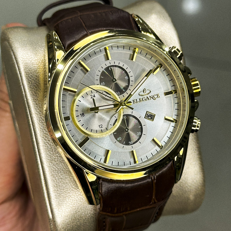 خرید قسطی | ساعت مچی مردانه الگانس طرح سه موتوره بند چرمG2911/18