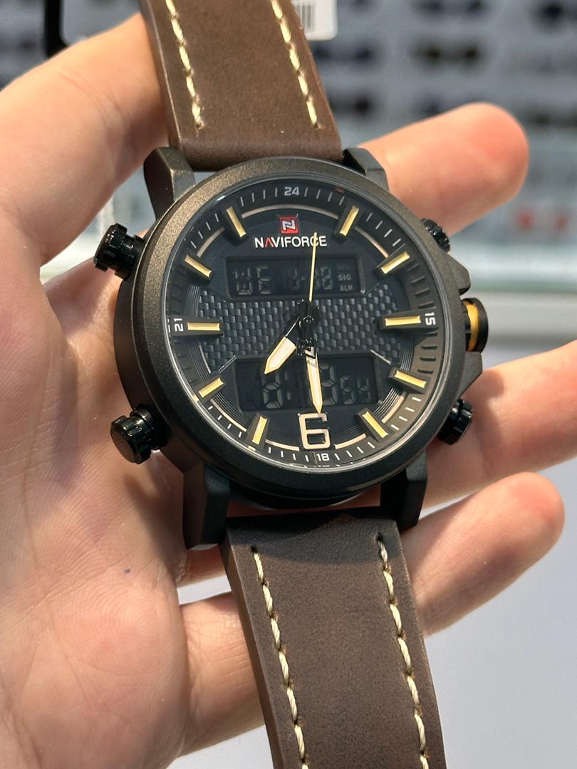 خرید قسطی| ساعت مچی نیوی فورس مردانه دو زمانه بند چرم قهوه ای 9135/3