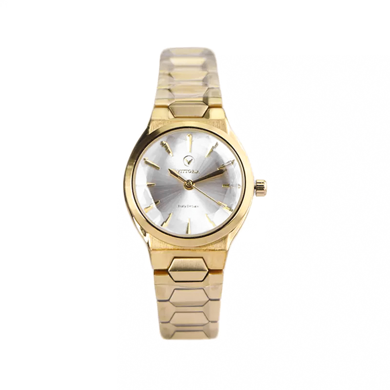 خرید قسطی | ساعت زنانه ویتوریا اورجینال طلایی شیشه تراش  3393/5