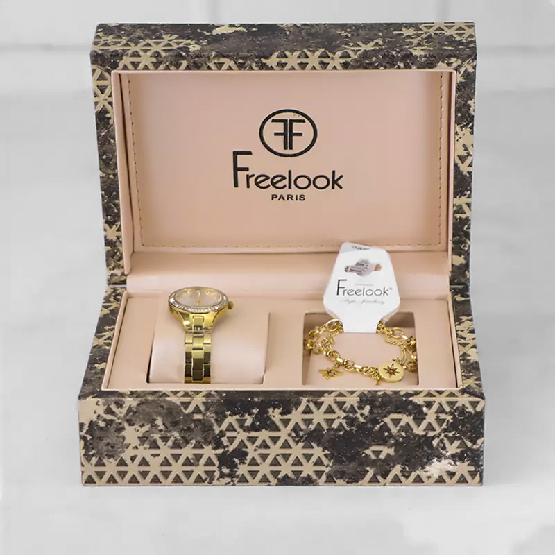 خرید قسطی | ست دستبند و ساعت زنانه فری لوک طلایی FL.10493/3