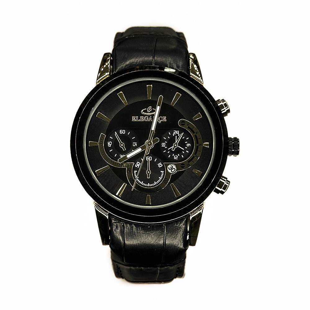 خرید قسطی | ساعت مچی مردانه الگانس طرح سه موتوره بند چرم مشکی G2911/11