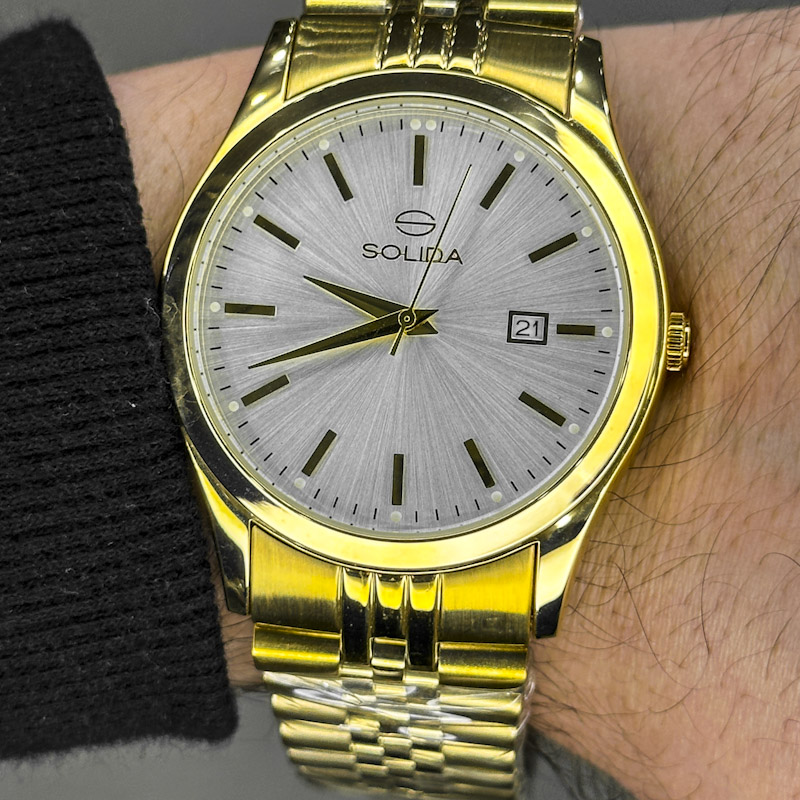 خرید قسطی | ساعت مچی  مردانه  استیل طلایی صفحه سفید 2136