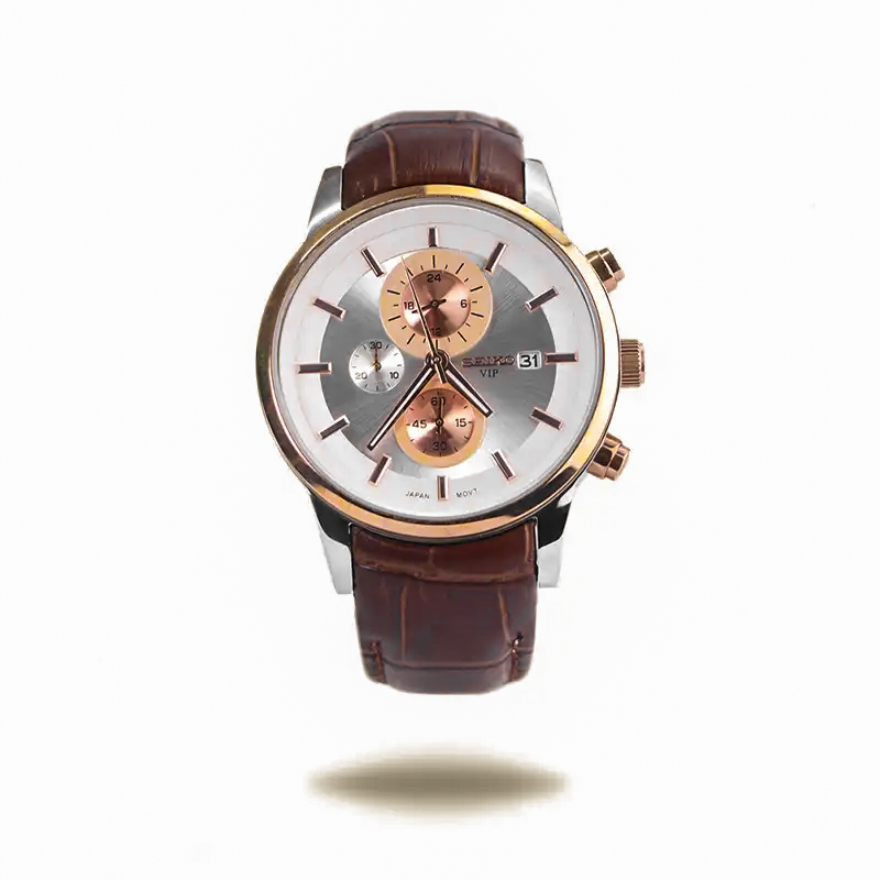 خرید قسطی| ساعت مچی مردانه سیکو  چرم قهوه ای کرنوگراف G8117/7