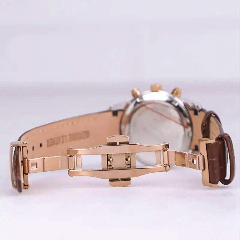 خرید قسطی | ساعت مچی زنانه سیتیزن چرم قهوه ای قاب رزگلد سه موتور فعال کرنوگراف L8111/4