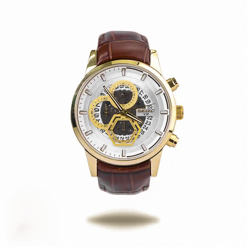 خرید قسطی| ساعت مچی مردانه سیکو  چرم قهوه ای قاب طلایی کرنوگراف G9231/1