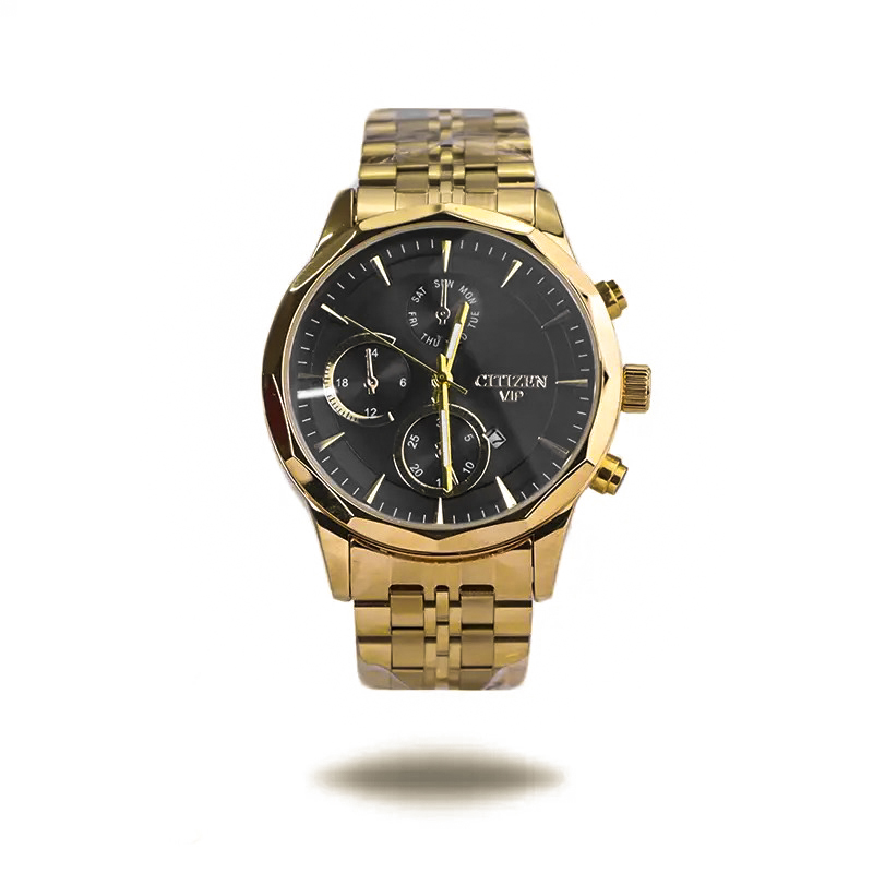 خرید قسطی | ساعت مچی مردانه سیتیزن طرح سه موتوره طلایی صفحه مشکی G 2360/8