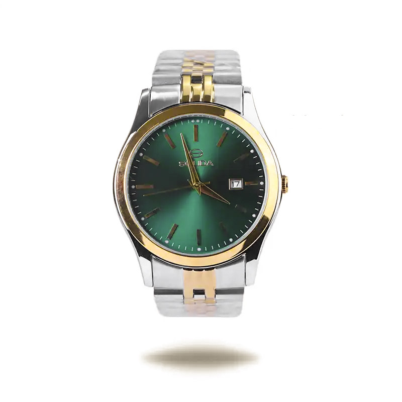 خرید قسطی | ساعت مچی  مردانه سولیدا استیل نقره ای طلایی صفحه سبز 2136