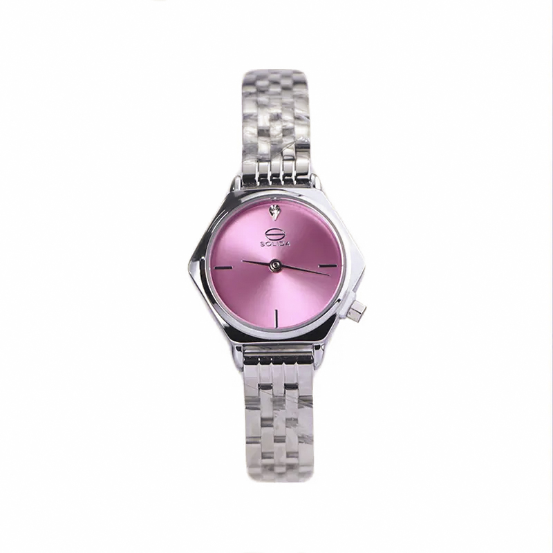 خرید قسطی | ساعت زنانه سولیدا اورجینال  نقره ای صفحه صورتی 5121/2