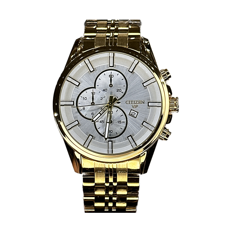 خرید قسطی | ساعت مچی مردانه سیتیزن طرح سه موتوره طلایی صفحه سفید G 2363/35