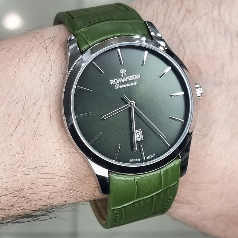 خرید قسطی | ساعت مردانه بند چرم سبز رومانسون M1533G-6