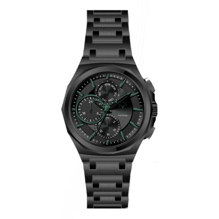 خرید قسطی | ساعت مربعی ویتوریا  استیل مشکی اعداد سبز VT 3404/2