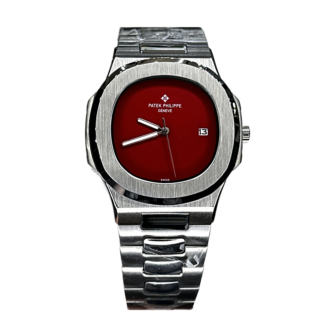 ساعت مچی مردانه پتک فیلیپ ناتیلوس استیل صفحه زرشکی M8058-3