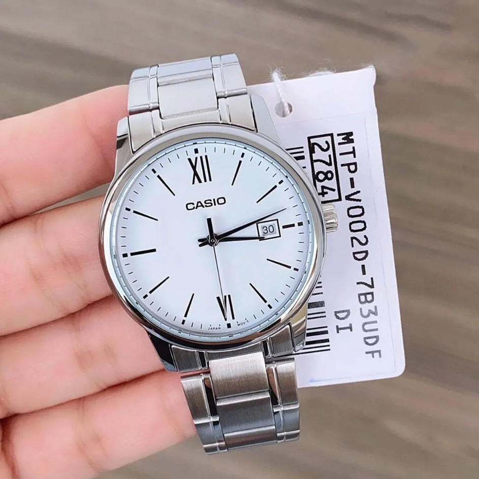 ساعت عقربه ای مردانه کاسیو نقره ای صفحه سفید MTP-V002D-7B3UDF