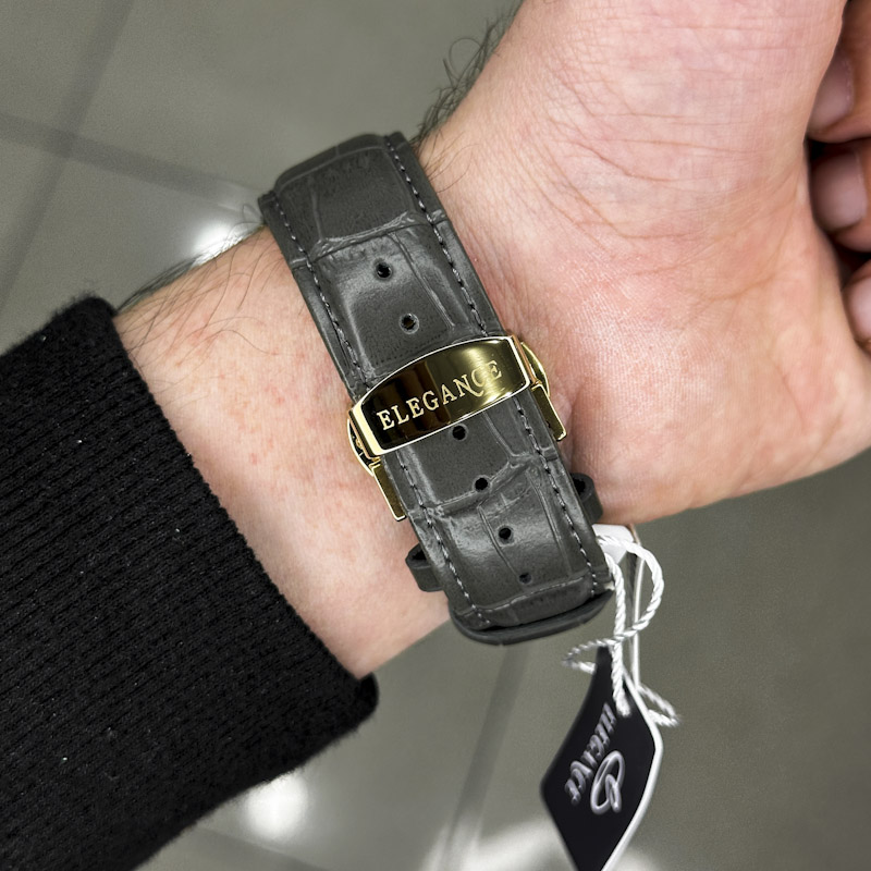 خرید قسطی | ساعت مچی مردانه الگانس طرح سه موتوره بند چرم طوسی G2911/12