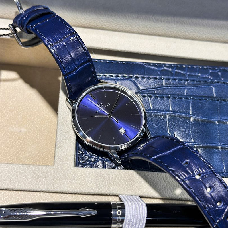 ساعت مچی مردانه بیگوتی دوال تایم مردانه بند چرم سرمه ای BG.1.10651/3