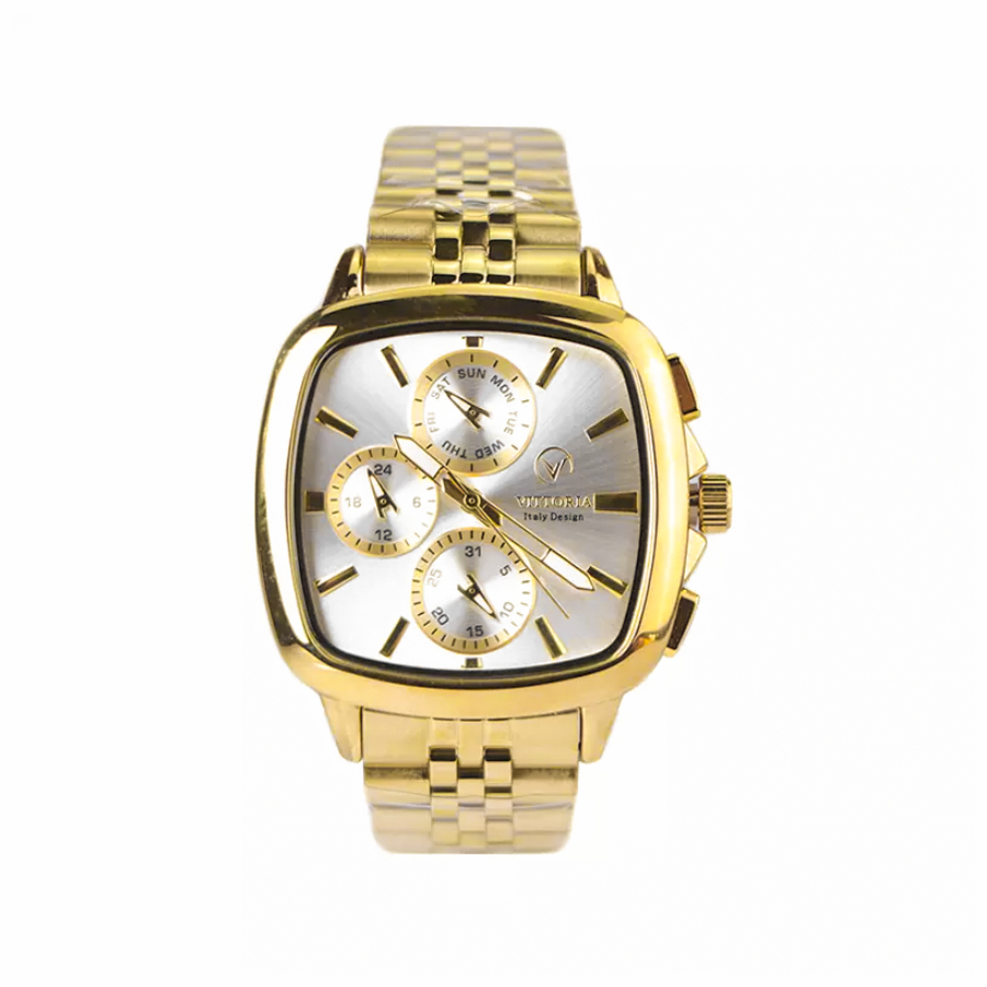 خرید قسطی | ساعت مربعی ویتوریا  استیل بند رولکسی تمام طلایی VT3403G