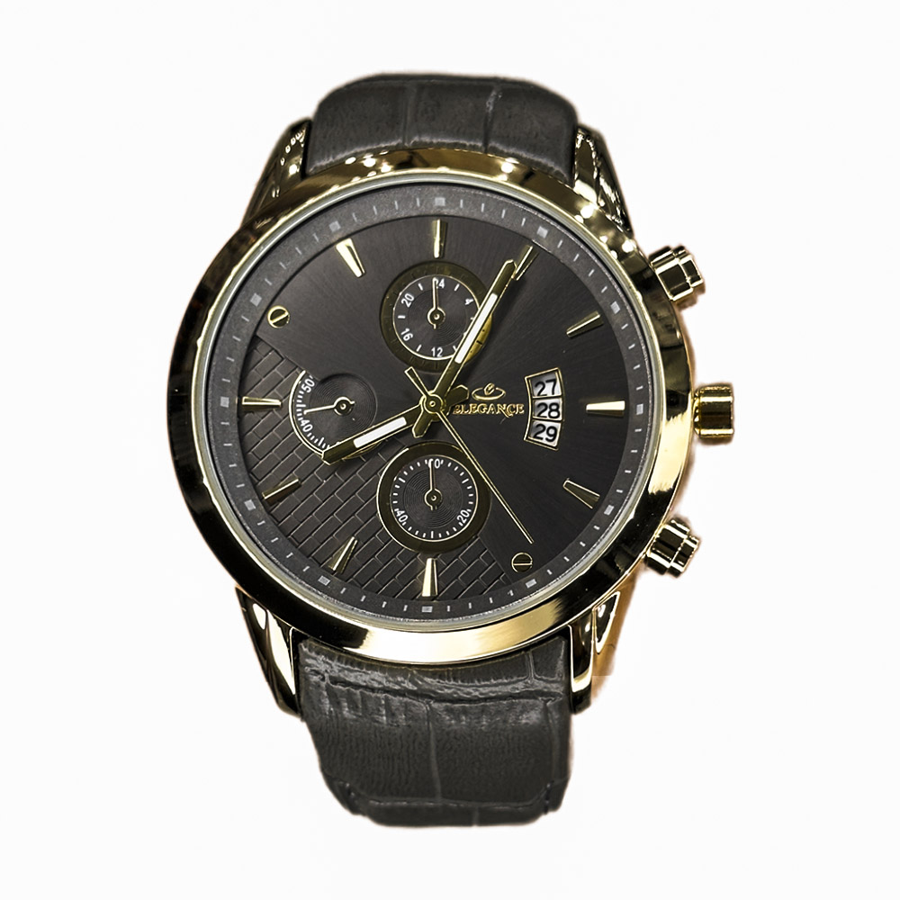 خرید قسطی | ساعت مچی مردانه الگانس طرح سه موتوره بند چرم طوسی G2911/12