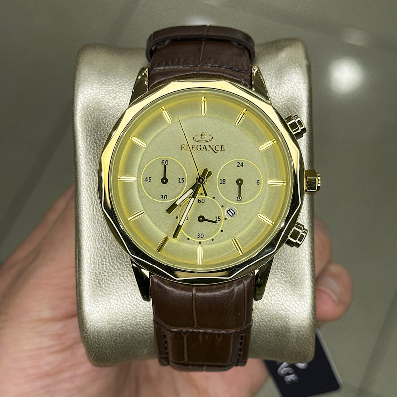 خرید قسطی | ساعت مچی مردانه الگانس طرح سه موتوره بند چرم G11191/8