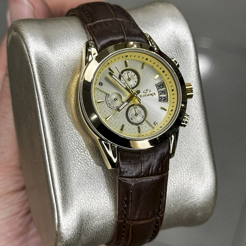 خرید قسطی | ساعت مچی زنانه الگانس طرح سه موتوره بند چرم L1129/8