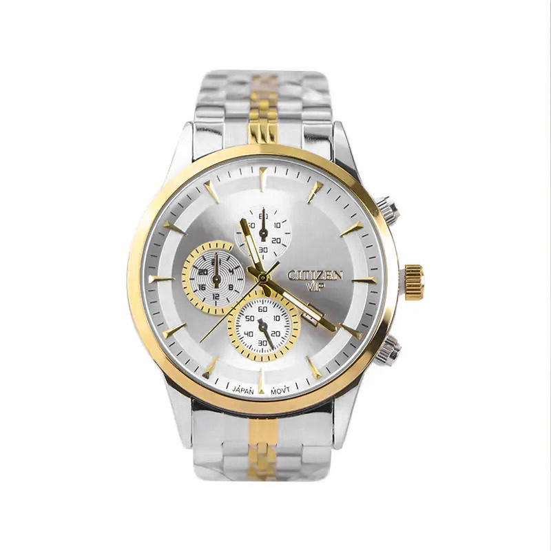 خرید قسطی | ساعت مچی مردانه سیتیزن طرح سه موتوره نقره ای طلایی G 9766/18