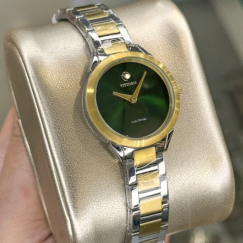 خرید قسطی | ساعت زنانه ویتوریا اورجینال طلایی صفحه گرد سبز VT 3391/2