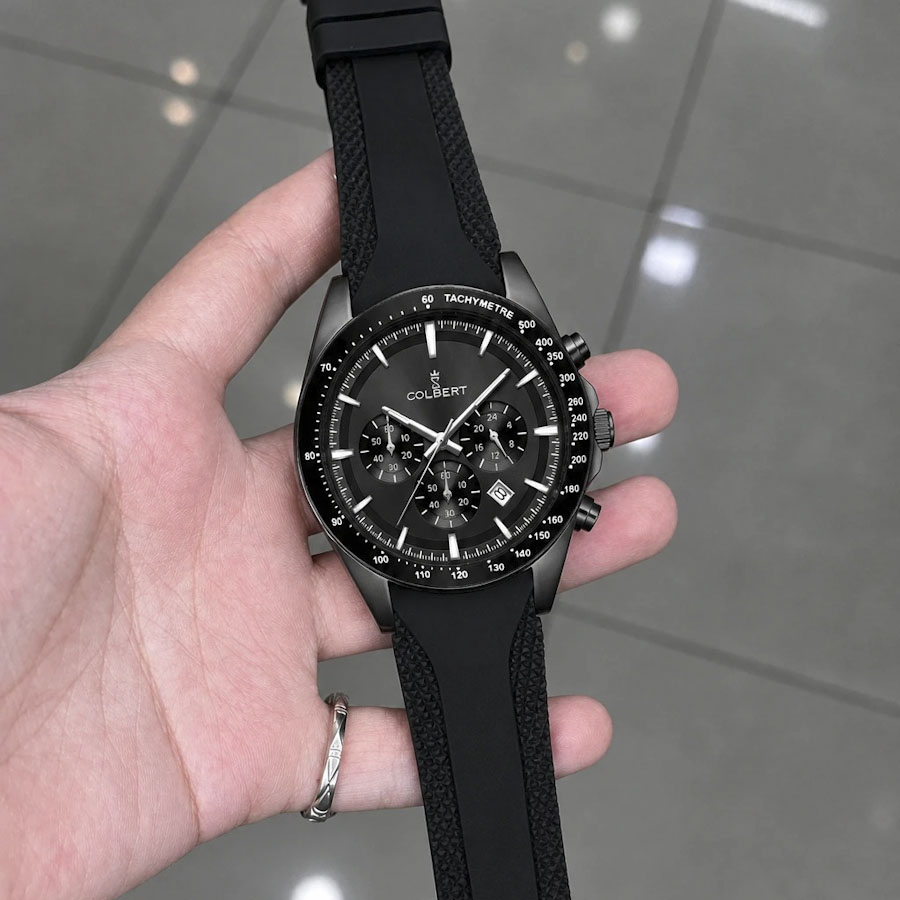 ساعت مردانه کرنوگراف کلبرت بند رابر مشکی صفحه دودی CL0351G-19
