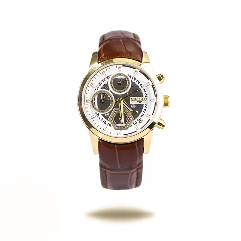 خرید قسطی| ساعت مچی زنانه سیکو چرم قهوه ای قاب طلایی کرنوگراف L9231/2