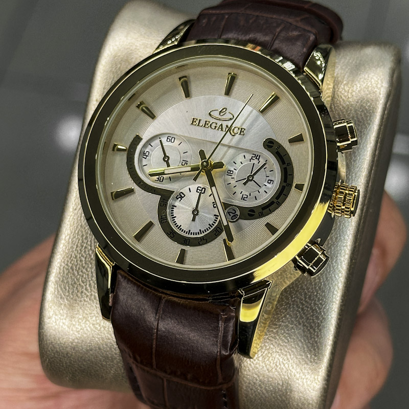 خرید قسطی | ساعت مچی مردانه الگانس طرح سه موتوره بند چرم G2911/16