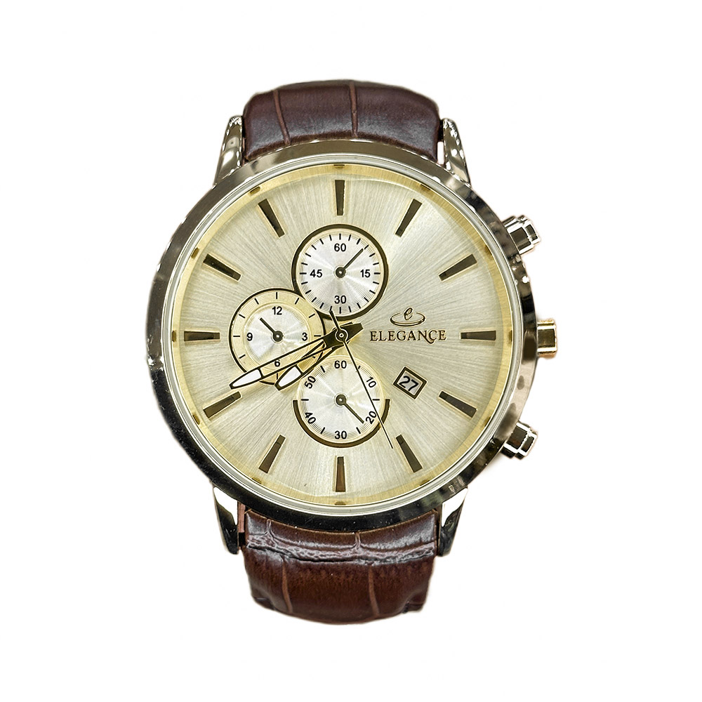 خرید قسطی | ساعت مچی مردانه الگانس طرح سه موتوره بند چرم G11191/9