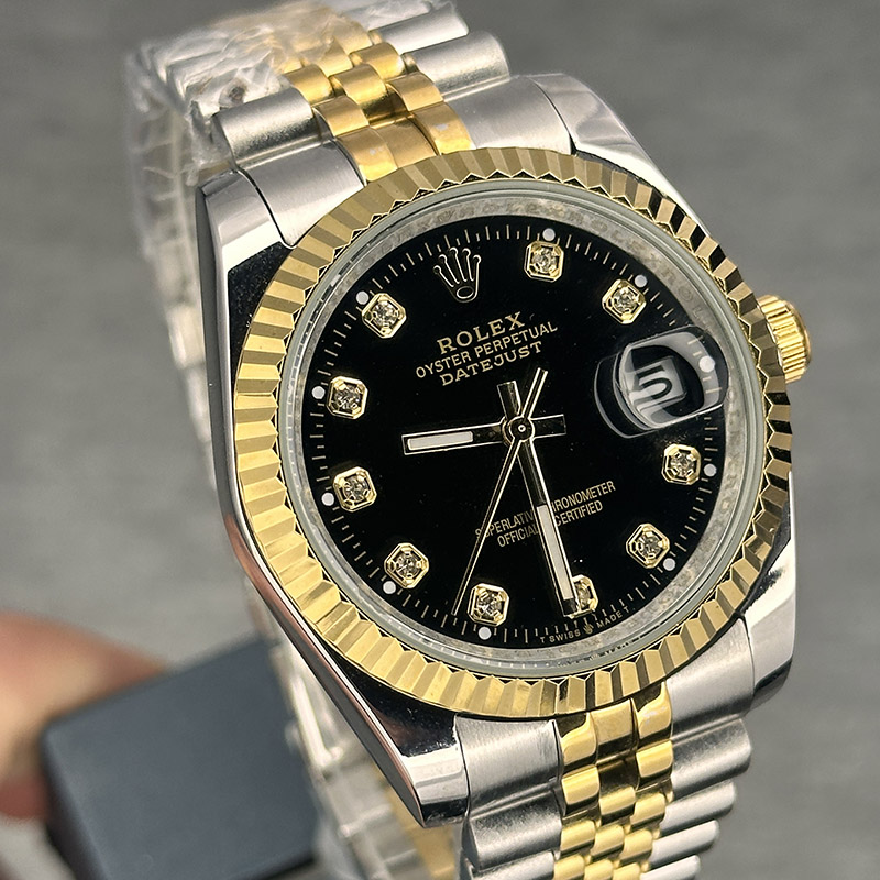 خرید قسطی | ساعت رولکس مردانه دو رنگ دیت جاست اندکس نگین سایز 3 DatejustGS4414b
