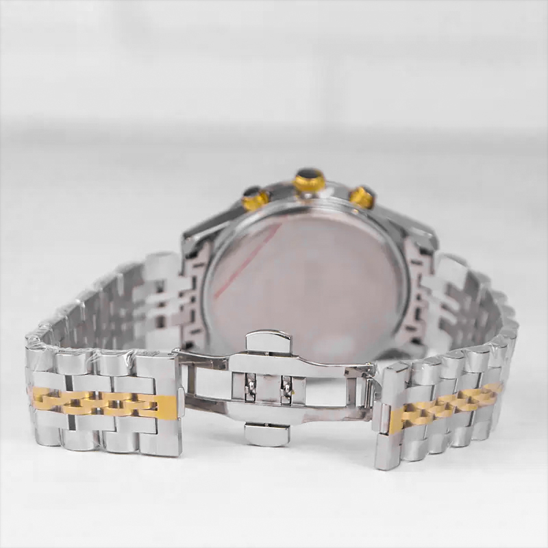 خرید قسطی| ساعت مچی مردانه سیکو طرح 3 موتوره نقره ای طلایی صفحه مشکی G 104/1