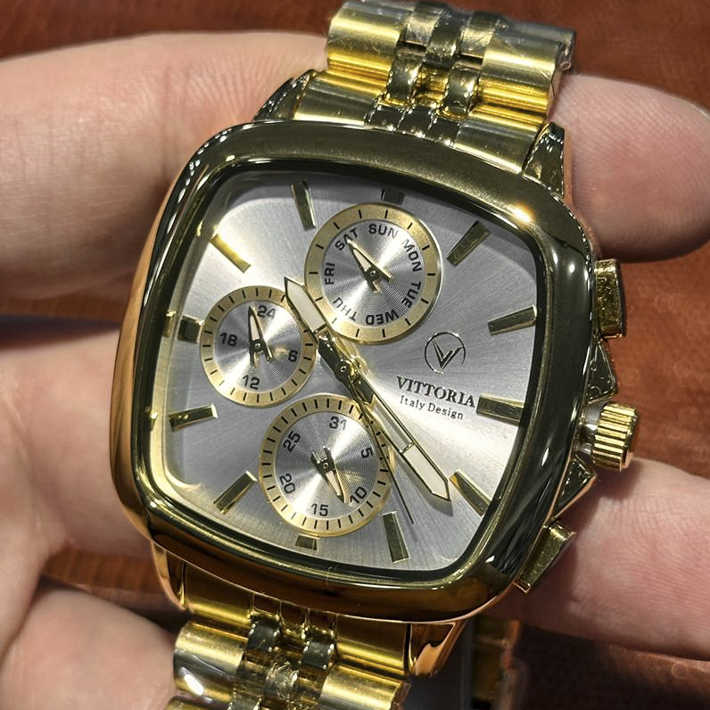 خرید قسطی | ساعت مربعی ویتوریا  استیل بند رولکسی تمام طلایی VT3403G