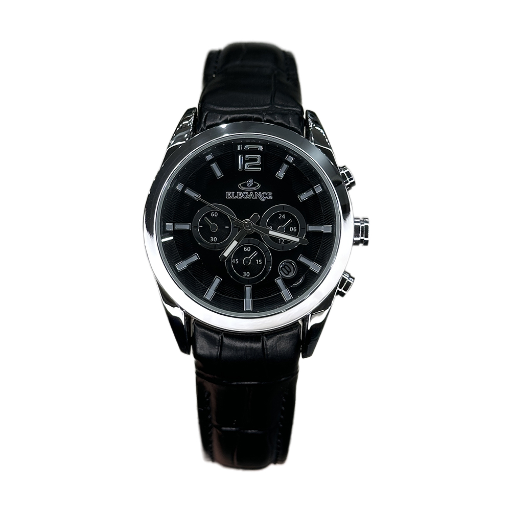 خرید قسطی |ساعت مچی زنانه بند چرم تمام مشکی  طرح 3 موتوره L 1201/6