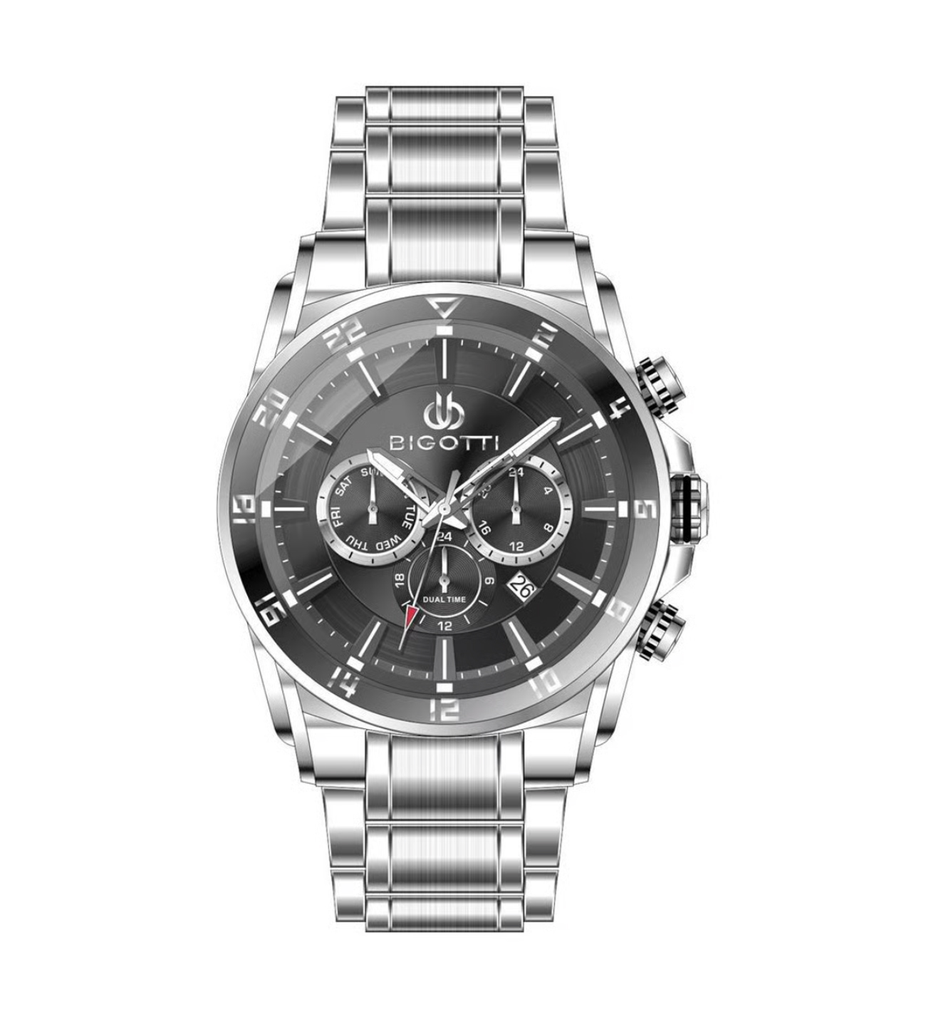 ساعت مچی مردانه بیگوتی دوال تایمنقره ای صفحه مشکی BG.1.10649/1