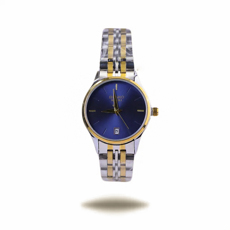 خرید قسطی | ساعت مچی زنانه سیکو طلایی نقره ای صفحه سرمه ای GN 059/42