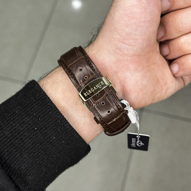 خرید قسطی | ساعت مچی مردانه الگانس طرح سه موتوره بند چرم G11191/7