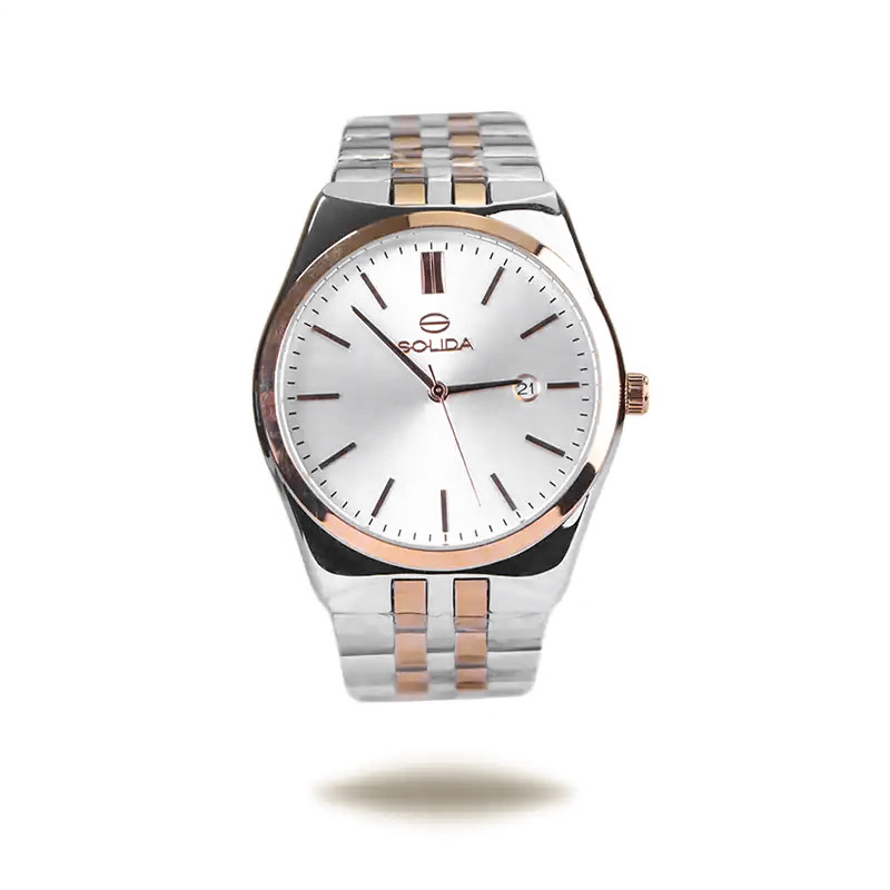 خرید قسطی | ساعت مچی مردانه سولیدا استیل نقره ای رزگلد 2140