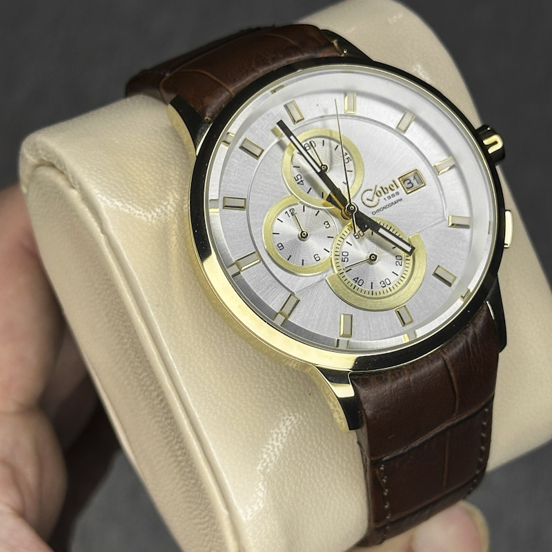 خرید قسطی| ساعت مردانه کوبل بند چرم 3 موتوره کرنوگراف اورجینال CB6147HG